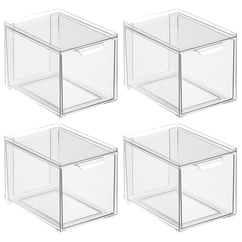 mDesign Plastic Stackable Bathroom Storage with Pull Out Bin Organizer