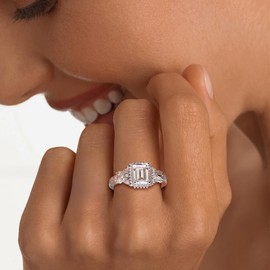 AGRULE Sterling Silver Butterfly Ring Women's 4.5 Carat Big Cubic Zirconia Emerald Cut Engagement Ring Apirl Birthstone Rings for Women, Size 8