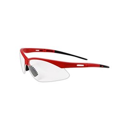 MAGID Wraparound Safety Glasses | Hard Coated Lightweight Sporty Designed Safety Glasses with a Soft TPR Nose Pad and Temple Tips (3 Pair), Red Frame | Clear Lens