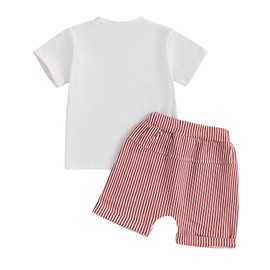 Licupiee Toddler Baby Boys Baseball Outfits Embroidery Short Sleeve T Shirts and Plaid Shorts Set 2Pcs Summer Clothes Sets (White, 6-12 Months)