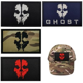 4 Pieces Patches Velcro Military Patch Velcro Patches Tactical Embroidery Patch Call of Duty Ghost Mask Embroidered Fabric Patch for Backpacks Military Sticker Badge Velcro Straps