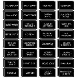 HVSWLY 64 PCS Laundry Labels for Jars,Minimalist Laundry Room and Bathroom Label Stickers,Removable Waterproof Labels for Laundry Containers,Home Storage Organization(Black)