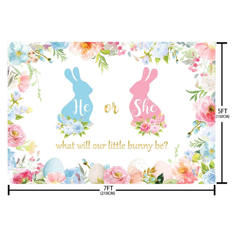 AIBIIN 7x5ft Bunny Gender Reveal Backdrop What Will Our Little