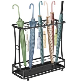 Metal Umbrella Holder Stand with Removable Drip Tray, Industrial Free Standing Umbrella Rack Organizer for Entryway Home Office Patio Decor(21 Slots 24 Hooks, Black)