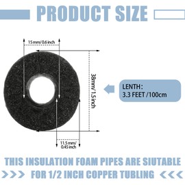 Amylove 36 Pcs 3.3 Feet Foam Pipe Insulation Foam Tube Insulating Water Pipe Pool Swim Noodles Pre Slit Heat Preservation Pipes Covers for Tubing Outdoor Winter Freeze Protection(Black,1/2 Inch)