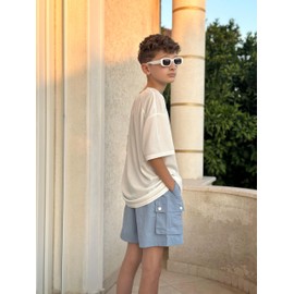 Rolanko Girls' Sports Shorts Kids Summer Midi Length Cargo Parachute Shorts for Teen Running Gymnastics, blue, 13-14 years