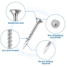 WELLOCKS Deck Screws 304 Stainless Steel #8×1-1/4" 100 PCS with T25 Star Torx Drive Flat Head Wood Screws High Corrosion Resistance for Outdoor Wood Fence(SS8114A)