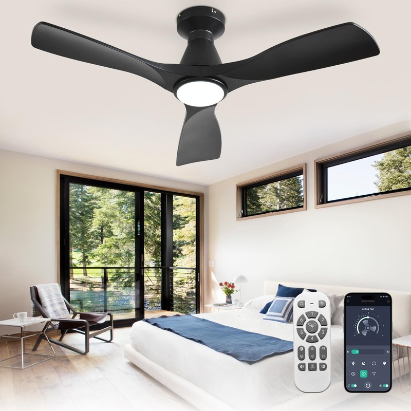 Depuley 42-Inch Ceiling Fans with Lights: Black 3 Blade Flush
