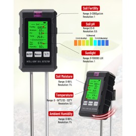 PRECIPETTE Soil Tester, 6 in 1 Soil Meter for Soil Fertility Soil Moisture pH Sunlight Temperature Humidity Soil Meter Soil Moisture Meter for Plants Soil Lawn Vegetables