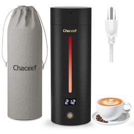 CHACEEF Travel Kettle Upgraded, Portable Electric Kettle, 350ml Small Electric Kettle with 5 Variable Presets, 304 Stainless Steel Mini Hot Water Boiler with Auto Shut-Off & Boil Dry Protection, Black