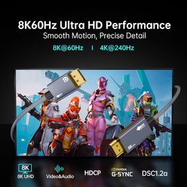 4K@240Hz DisplayPort to HDMI Cable Unidirectional Active DP1.4 to HDMI 2.1