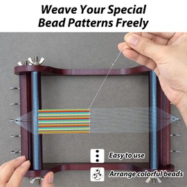 Wooden Bead Loom Kit, Jewelry Making Bead Tools with Threads Tweezers, 3 Bags of Beads, Jewelry Making Tool