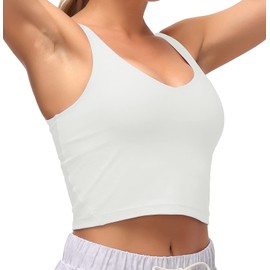 Dragon Fit Sports Bra for Women Longline Padded Bra Yoga Crop Tank Tops Fitness Workout Running Top (Medium, Off-White)