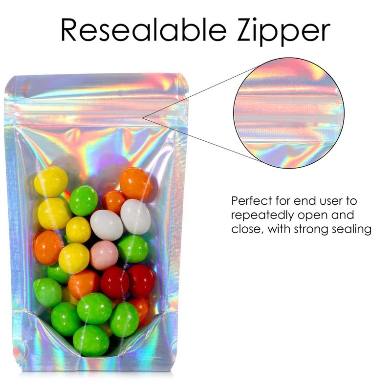 RIGHTPAK One Side Clear Holographic Stand Up Pouches with Resealable