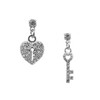 Spinningdaisy Silver Plated Crystal Key and Heart Lock Earrings