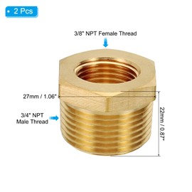 PATIKIL Brass Hex Bushing, 5Pcs 3/8" NPT Female x 3/4" NPT Male Thread Brass Pipe Fittings Reducer Tubing Adapter Connector Hose Reducing for Water, Air, Oil, Gas Line