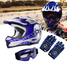XFMT DOT Youth Kids Motocross Offroad Street Dirt Bike Helmet W/Goggles Gloves ATV Mx Skull Helmet