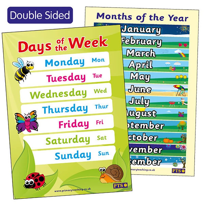2 x Days And Months Of The Week Childrens Pupils
