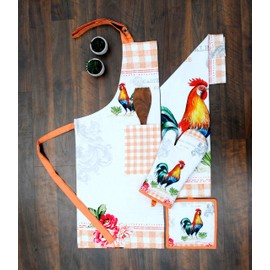 AMOUR INFINI 4 Piece Set of Apron, Kitchen Towel,Oven Mitt and Pot Holder Reusable Heat-Resistant Baking, Grilling, Cooking Kitchen Gift Set