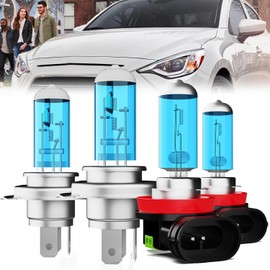 LECCIBUB Headlight Bulbs Compatible With Toyota Yaris 2006-2020, 9003 High Low Beam + H11 Fog Lights Halogen Light Bulb Combo, Super Bright 6000K White, Plug and Play, Pack of 4