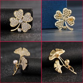 NANJIL 4 Pack Elegant Brooch Pins with Rhinestones, Four-leaf Clover, Ginkgo Leaves, Butterflies, Wheat Designs for Women