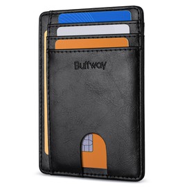 Buffway Slim Minimalist Front Pocket RFID Blocking Leather Wallets for Men and Women - Alaska Black
