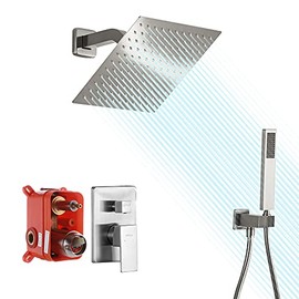 DEOLER Shower Faucet Brushed Nickel, Rain Shower Faucet System with CUPC Certified Rough-in Valve Solid Brass Rain Shower System with 10-Inch Rainfall Shower Head and Hand-held Shower