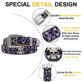 EVERBLTING Rhinestone Leopard Skull Belt Men Women Skull Leopard Belt Studded Punk Y2k emo Belts Western Cowgirl BB Belts 115