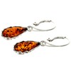 Genuine CognacTeardrop Baltic Amber and 925 Sterling Silver Drop Dangle