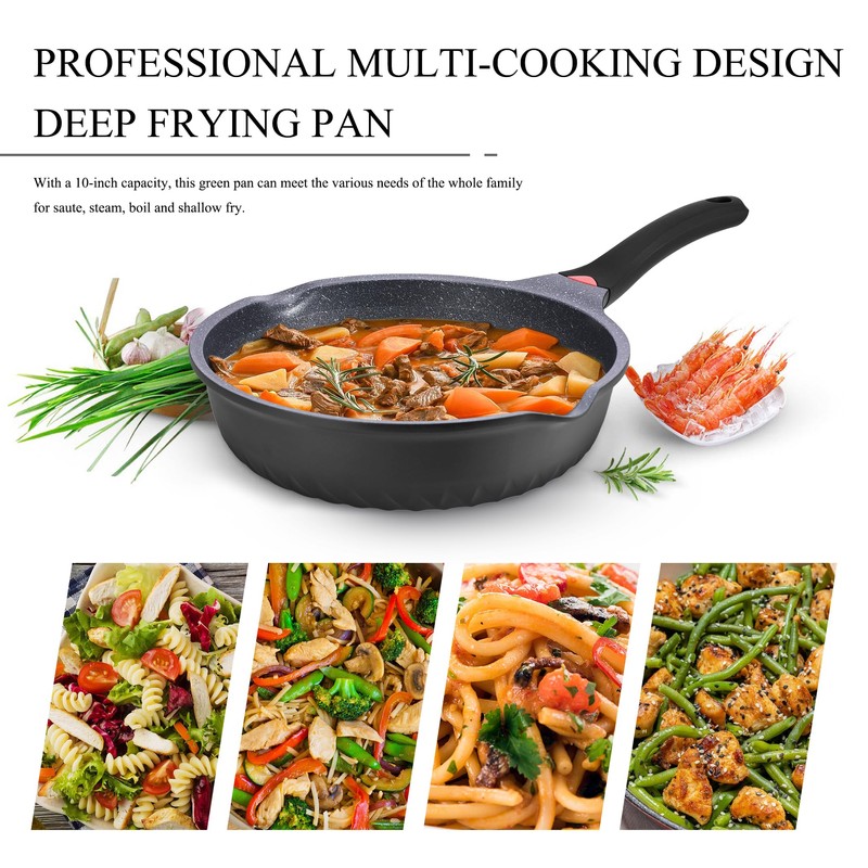 Vinchef Nonstick Skillet with Lid, 12.5In Aluminum Deep Frying/Saute Pan