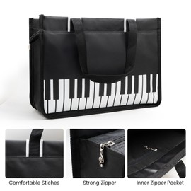 BestSounds Piano Bag, Zipper Waterproof Oxford Cloth Music Piano Accessories Book Bag Tote for Students Kids, Girls, Women, Gifts for Music Lovers Musicians (Black)