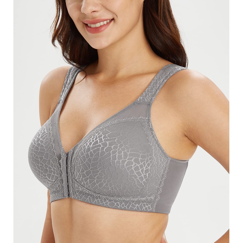 Lemorosy Women's Wirefree Jacquard Back Support Bra Full Figure Front