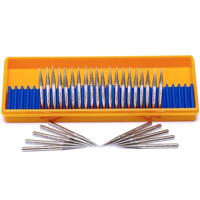 JINGLING 30Pcs 3.2mm Tapered Point Diamond Grinding Bit 1/8" Cone