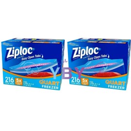 Ziploc 2 Packs Ziploc Quart Freezer Bags Heavy Duty Easy Open Tabs 216 CT Each Pack