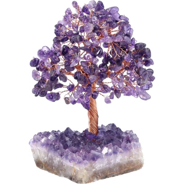 Jovivi Natural Amethyst Healing Crystal Money Tree on Amethyst Cluster