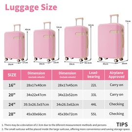 Udorich Durable 4-Piece Lightweight Luggage Set with Packing Cubes: Ensuring Organized and Stress-Free Travel, Any Journey, Pink