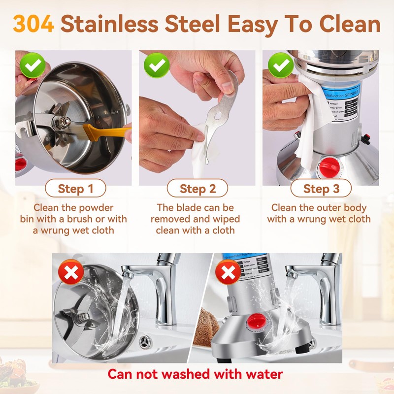 Electric Grain Mill Grinder - 2000W High-Speed 750g 304 Stainless