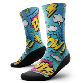 Outway Novelty Crew Socks for Men & Women, Breathable, Moisture-Wicking Athletic Calf Sock with Arch Support, Polyester & Spandex Blend, Colorful, Fun Life, Bam, L-XL