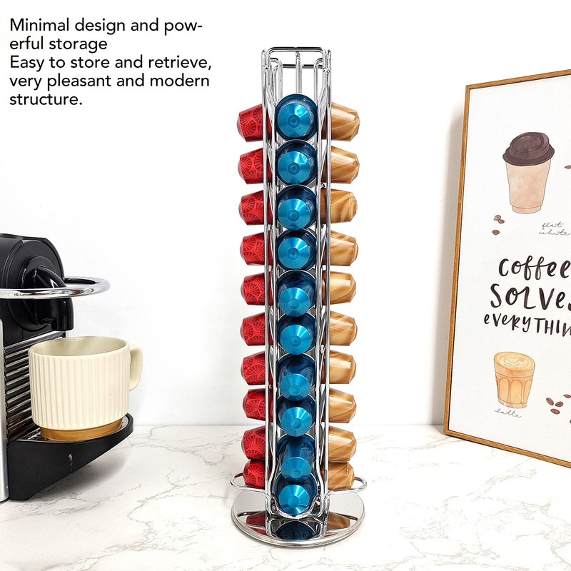 40 Capsule Coffee Pod Holder 360 Degree Rotating Carousel Storage