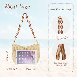 HomKuch Women's Summer Straw Shoulder Bag Summer Chic Woven Handbag Shoulder Purse with Chain, beige