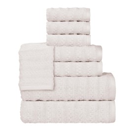 Superior Zuma Zero Twist Cotton Medium Weight Towels, for Guest Bath, Bathroom, Shower, Spa, Plush Towels, Bath Essentials, Waffle Textured Stripes, 8 Piece Assorted Towel Set, Silver