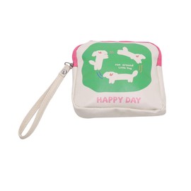 MOSSTYUS Period Bag Feminine Pads Storage Bag with Wrist Strap PU Tampon Holder Organizer Pouch Small Square Make Up Bag,Dogs