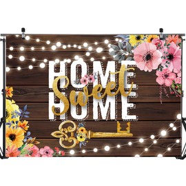 Rustic Home Sweet Home Key Housewarming Backdrop Banner Party Decorations | Floral Sweet Home Housewarming Party Backdrop Background Banner for Wall Decorations Photo Booth Props Supplies 71 x 49 inch