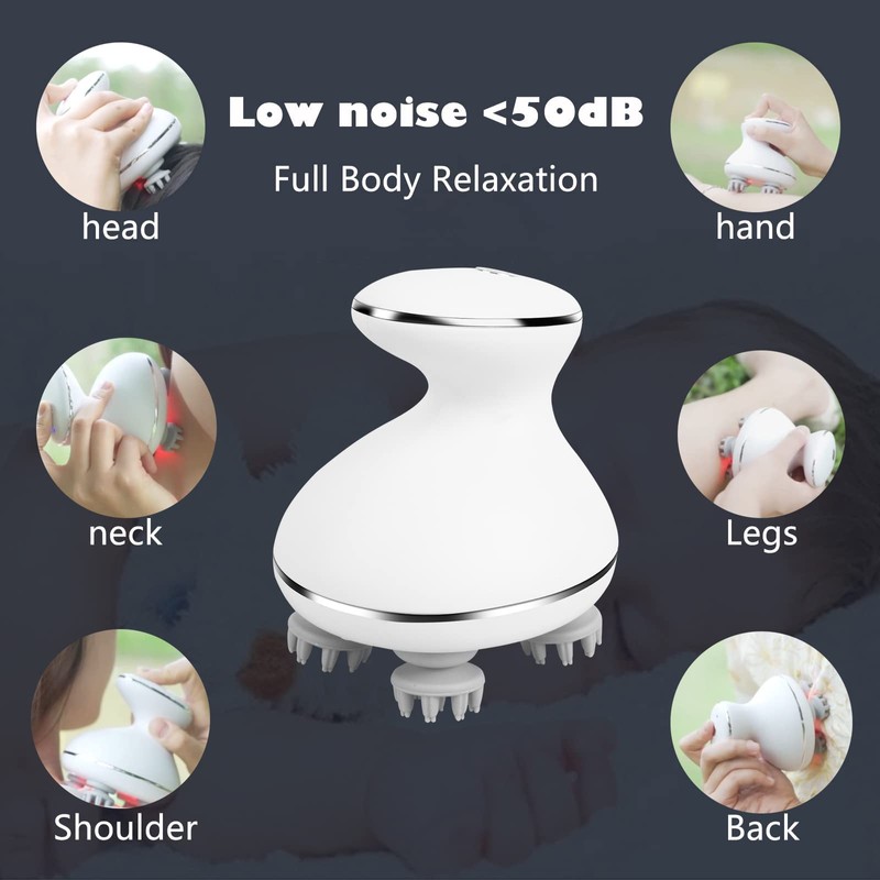 mxm2mxm Electric Head Massager Waterproof,with 4 Detachable Massage Heads,Wireless Portable