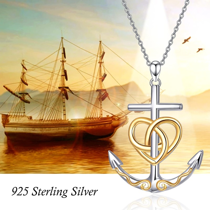 TANGPOET Anchor Necklace Celtic Knot Pendant Necklace 925 Sterling Silver