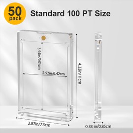 SAMYUCHO 100PT Magnetic Card Holder for Trading Cards, 50 Pack One Card Touch Holder, U-V Protection Baseball Card Display Case Hard Plastic Protector for Basketball Sports Game