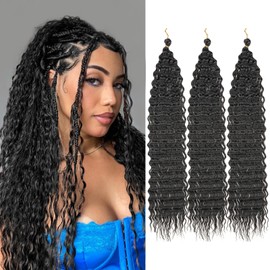 ZRQ Ocean Wave Crochet Hair 14 Inch 3 Packs Deep Wave Curly Braiding Hair Extensions Synthetic Curly Crochet Hair For Women #1B
