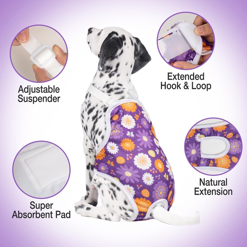 Jollywoods 3 Pack Washable Female Dog Diaper Onesie Sanitary Pantie
