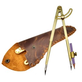 5MoonSun5's 8'' Large Pencil Marking Compass Circle Leather Scratch Compass Maker Scriber Marking Wing Divider, Ideal for Drawing Circles, Scribing Wood Metal, Drafting,Map Plotting with leather cover