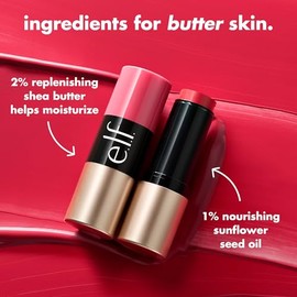 e.l.f. Soft Glam Cream Blush Stick - Rubor en crema para construir para un acabado natural y satinado, fabricado con manteca de karité, vegano y libre